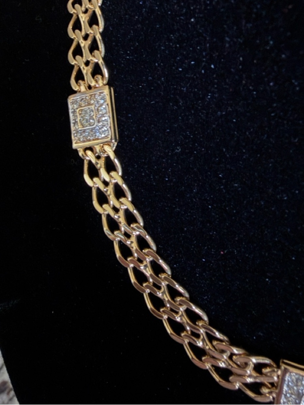 Nina Ricci Vintage Gold Plated Rhinestone Double Link Choker Necklace Stunning! - Picture 5 of 10